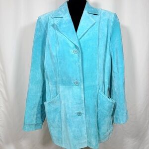 Dialogue Turquoise Suede Button-Front Jacket